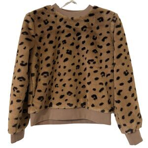 Lou & Grey Women's Brown Leopard Print Faux Fur Pullover Sweatshirt - Small